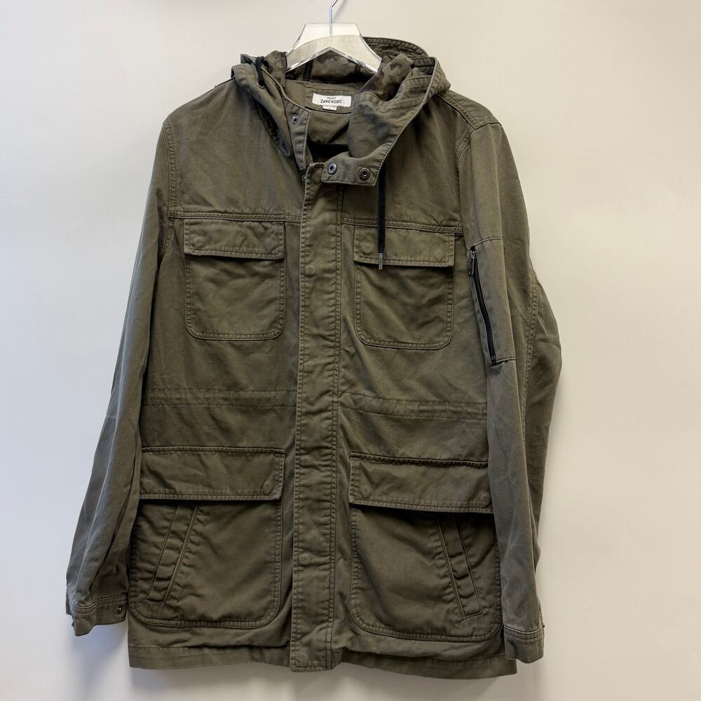 Zanerobe Hooded Utility Green Long Sleeve Jacket Sz Large L